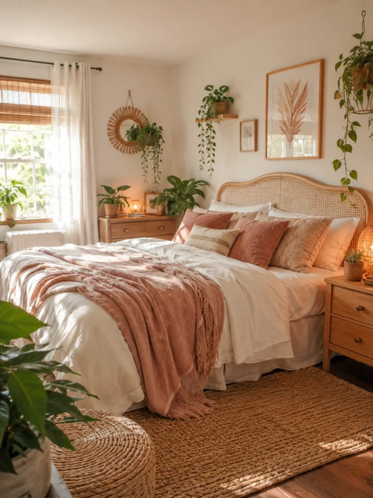 cozy bedroom with indoor plants