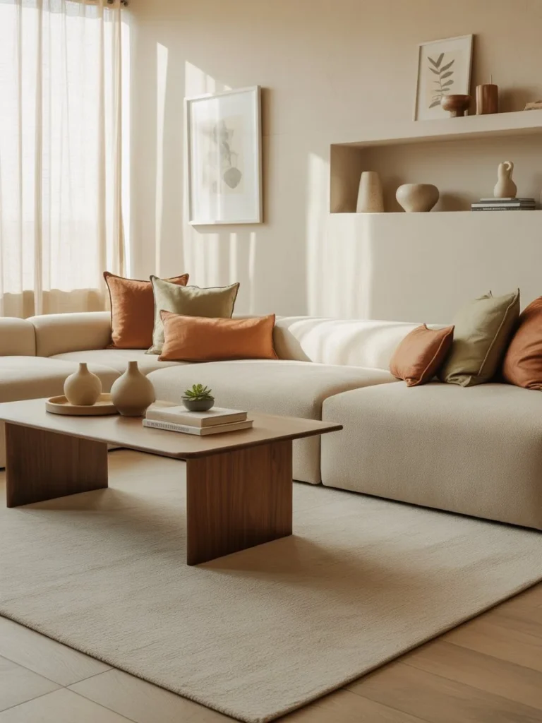 modern cozy living room with oversized neutral rug