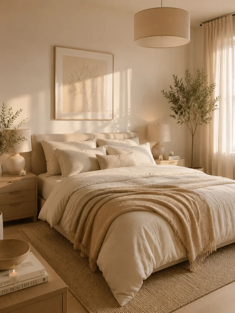 beige and cream bedroom for soft minimalism