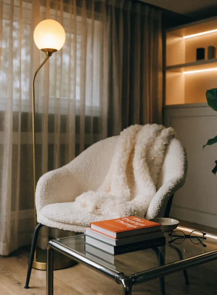cozy modern reading corner with chair