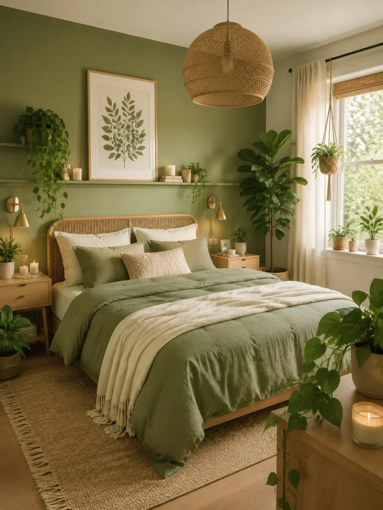 green bedroom with fresh botanical style 1