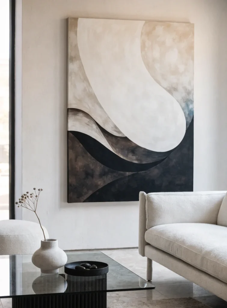 minimal modern living room wall with large artwork