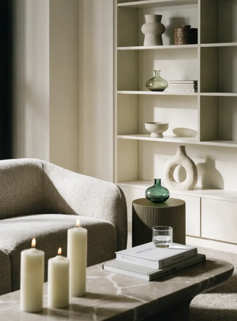 modern decor styled living room with candles
