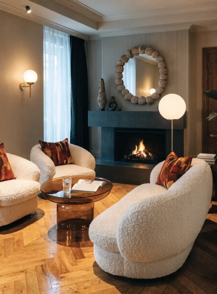 modern living room with fireplace cozy seating