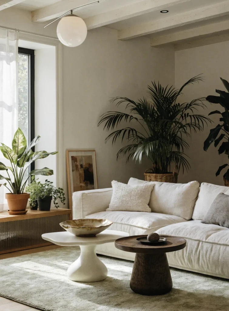 modern living room with green rug