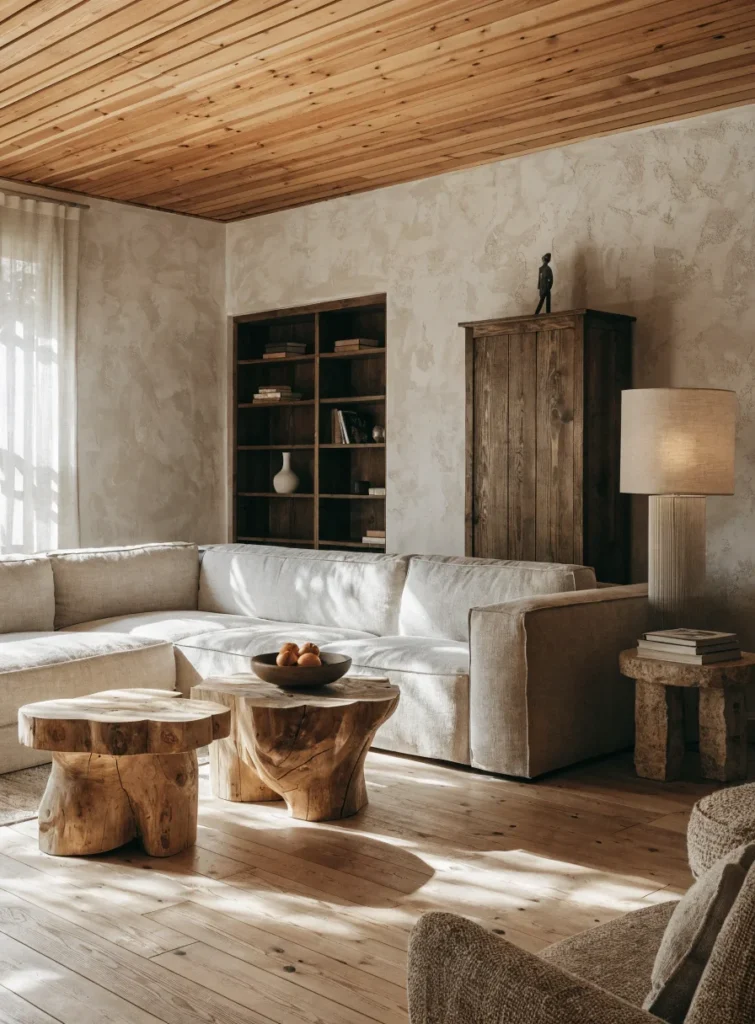 modern living room with natural materials