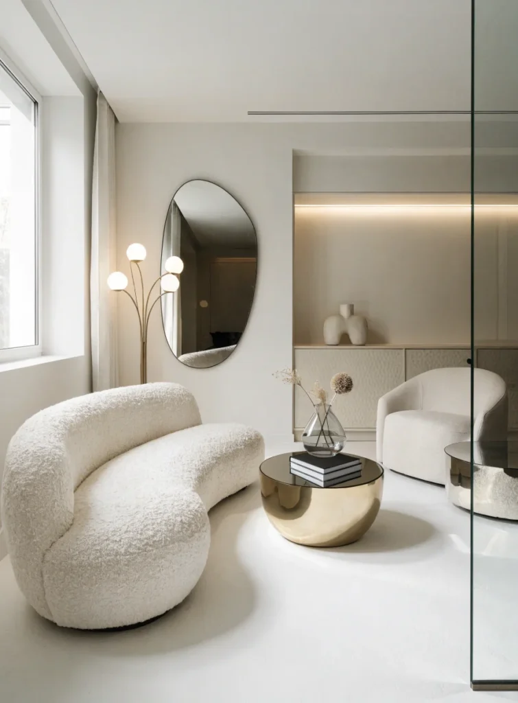 modern small living room with white floor