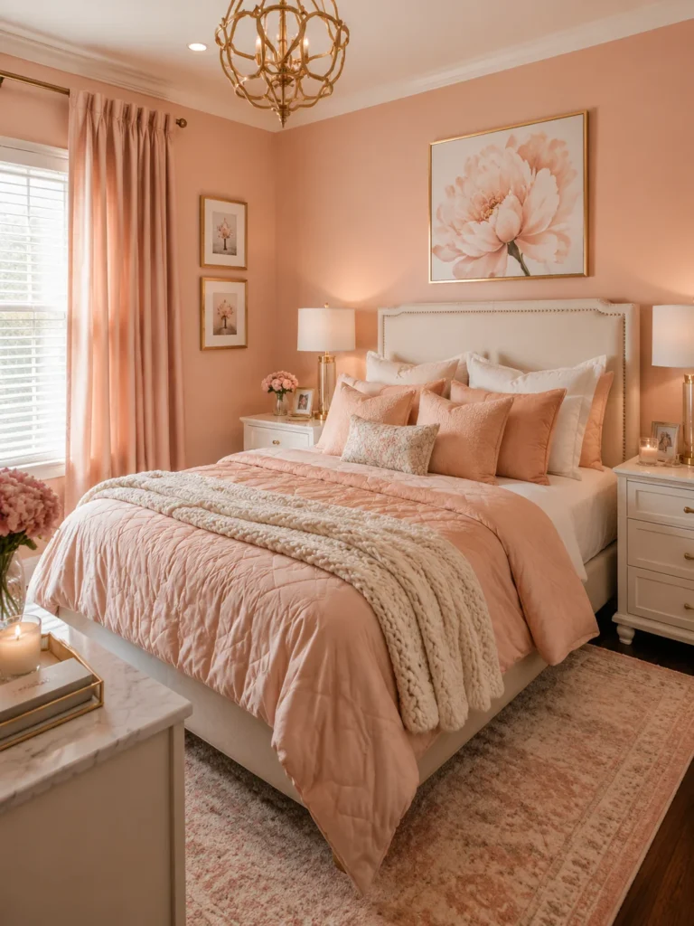 peach bedroom for a soft modern look