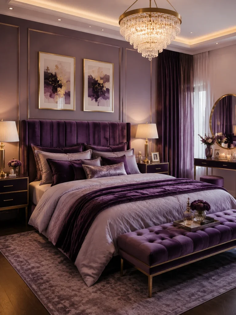 purple bedroom for a glamorous design