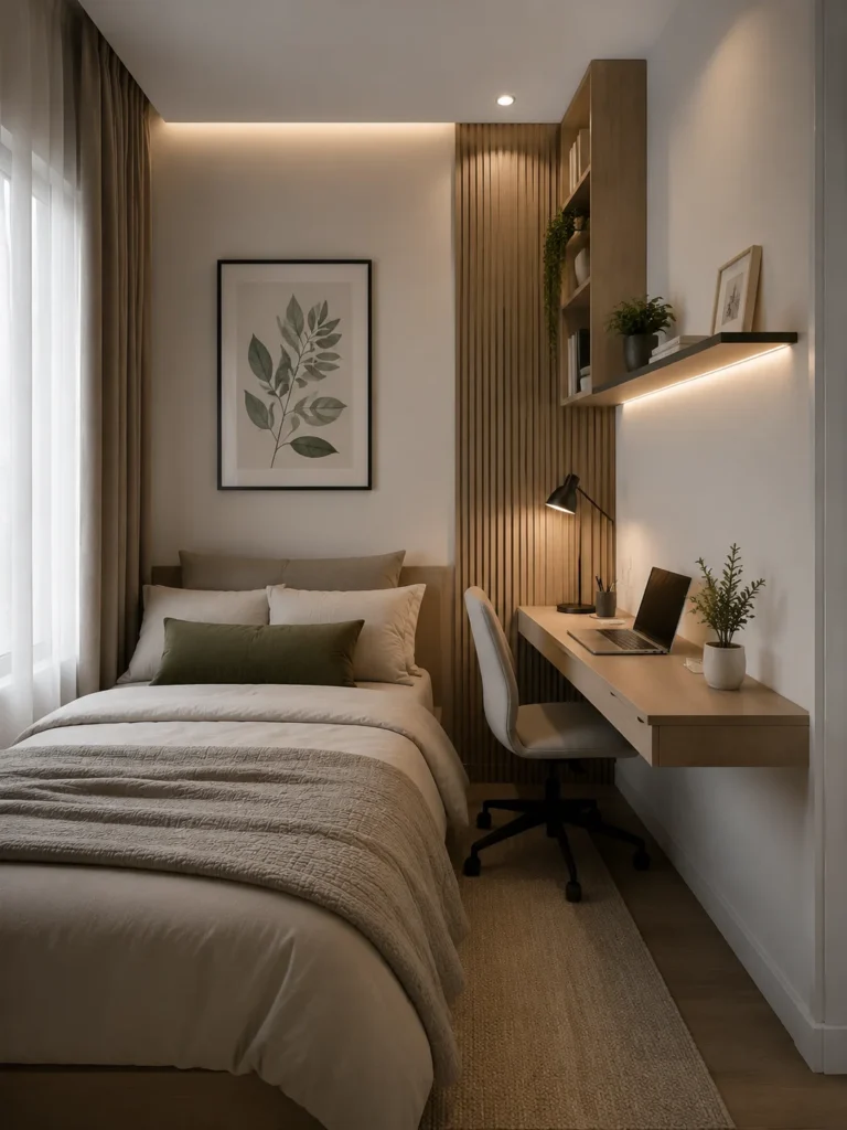 small bedroom with slim workspace desk