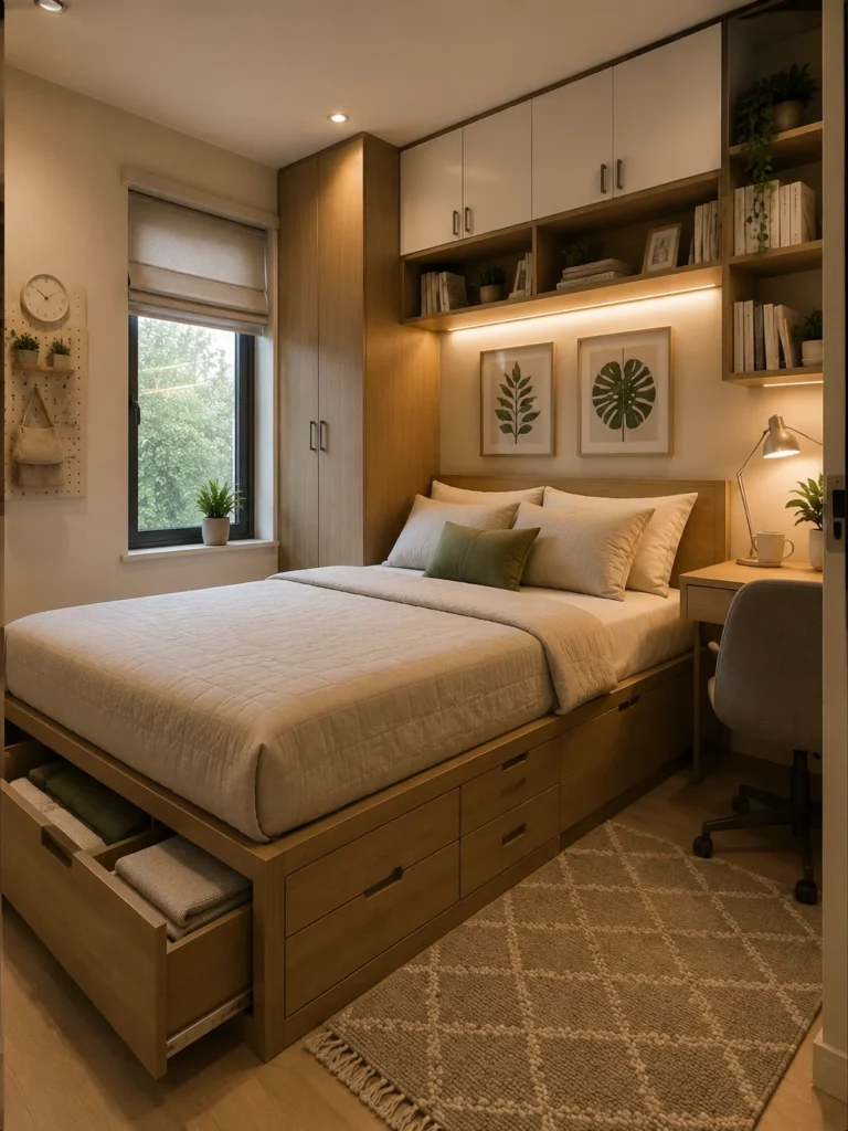 smart small bedroom with multifunctional furniture